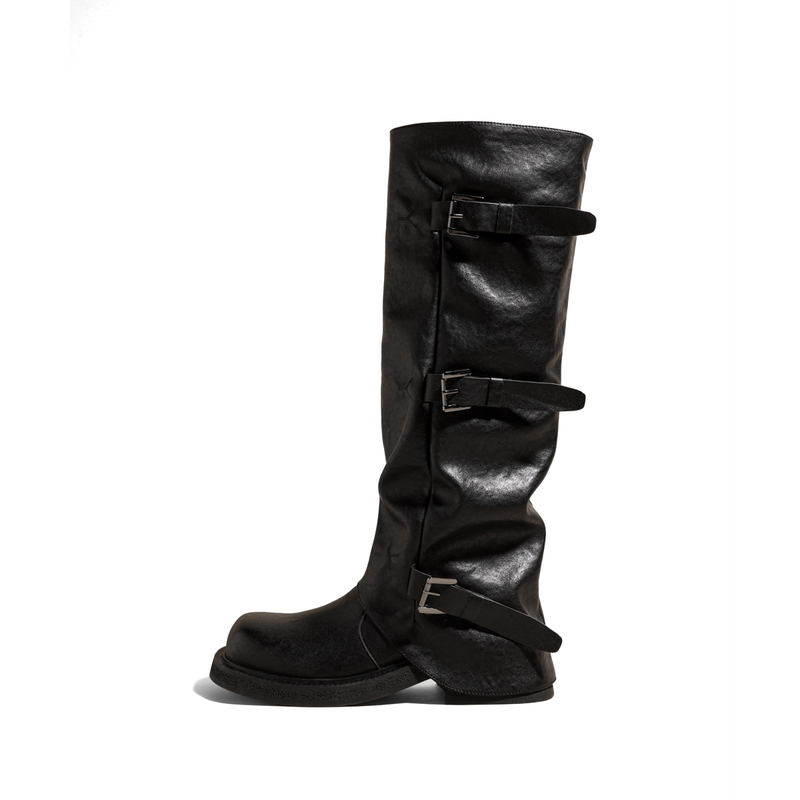 8cm内增高骑士靴女2025新款秋冬厚底皮带扣裤管褶皱堆堆长筒靴子