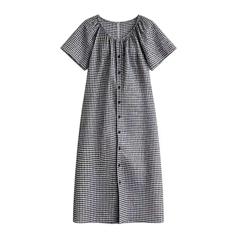 孕妇复古格子连衣裙夏款宽松显瘦