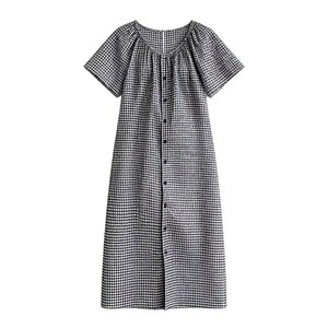 孕妇复古格子连衣裙夏款宽松显瘦