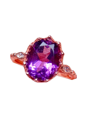 天然紫水晶戒指女戒子S925纯银镶嵌紫色宝石活口指环韩版时尚简约