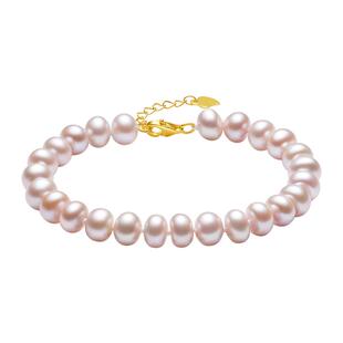 周大生淡水珍珠项链紫色系扁圆珠颈链毛衣链送妈妈生日礼物