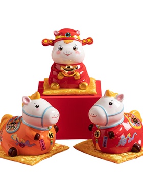 马年国潮摆件马上有钱陶瓷储钱罐2026年生肖新年马到成功春节装饰