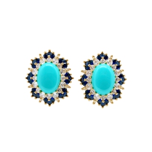 古董线《布罗格丽》1970s重工vintage珠宝感松蓝宝石复古耳饰耳夹