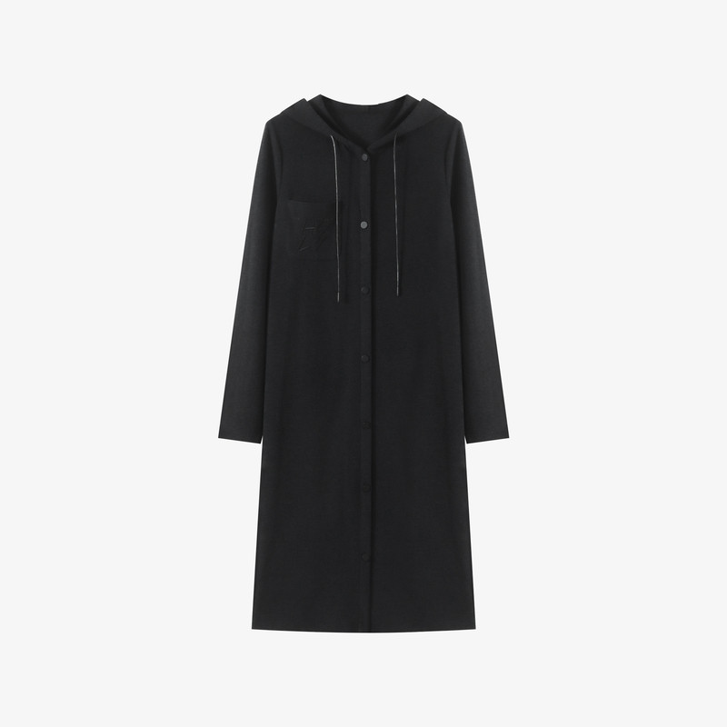 Basic House/百家好时尚宽松连帽直筒长袖连衣裙女百搭气质通勤裙