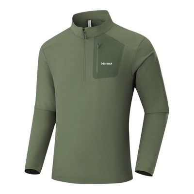 MARMOT土拨鼠长袖T恤男冰丝速干透气训练服骑行运动半拉链打底衫