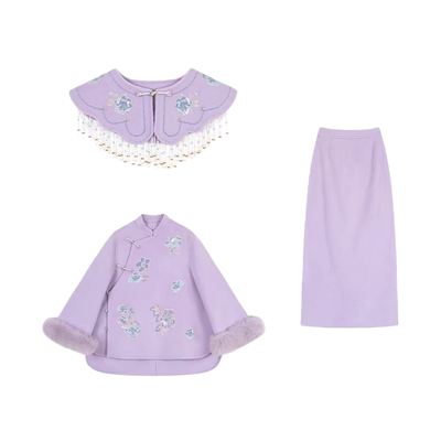 新中式100%绵羊毛双面呢大衣套装