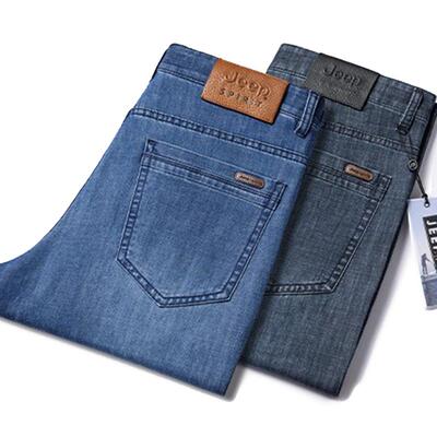 JEEP吉普牛仔裤男夏季薄款高腰宽松中年国际大牌商务直筒大码长裤
