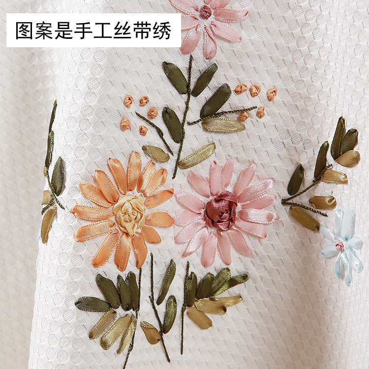 茶几圆桌布餐桌布布艺圆形家用欧式棉麻小清新田园现代简约丝带绣