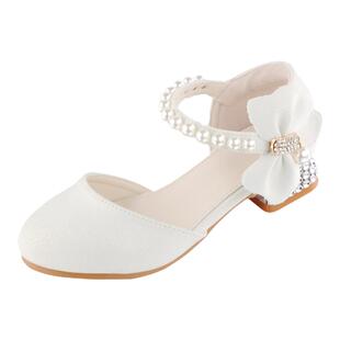 2025韩系白色小皮鞋女童晚礼服主持人儿童女鞋公主鞋洋气高跟鞋低