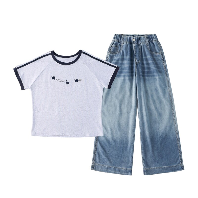 女童短袖套装夏季韩版女孩T恤牛仔裤两件套中大童休闲童装夏衣服
