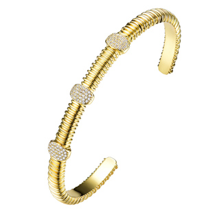 卓蝶珠宝纯银18K黄金手镯开口实心银手镯女意大利手工小众设计款