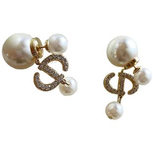 新款轻奢高级感珍珠耳饰女人味百搭时尚气质纯银针耳钉长款耳环