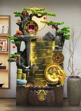 大型落地假山流水喷泉客厅阳台办公室水幕墙招财风水轮循环水摆件