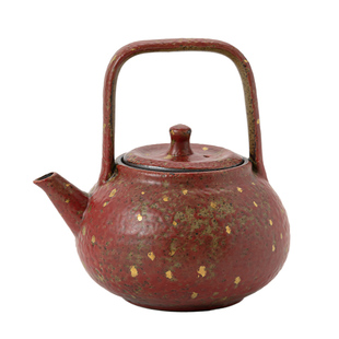 老岩泥铁红釉粗陶提梁壶｜复古原矿点金茶壶中式陶瓷泡茶功夫茶具