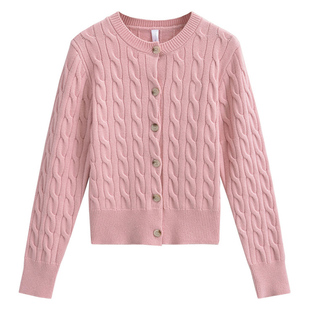 【包邮】学院风粉色短款麻花编织针织开始女修身百搭打底衫毛衣潮