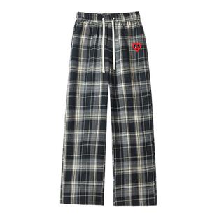 查尔斯桃心 2026新款春秋季美式复古格子裤子男撞色直筒休闲长裤