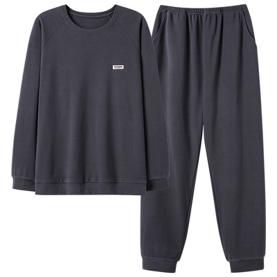 爸爸睡衣秋冬季德绒长袖套头男士