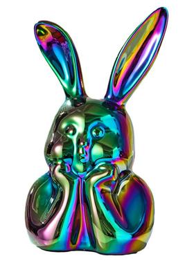 样板间儿童房电镀陶瓷兔子摆件卡通可爱家居客厅电视柜酒柜装饰品