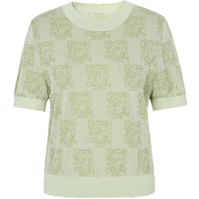 XG雪歌通勤简约短袖毛针织衫2025夏季新款浅绿色短款套头毛衫女装