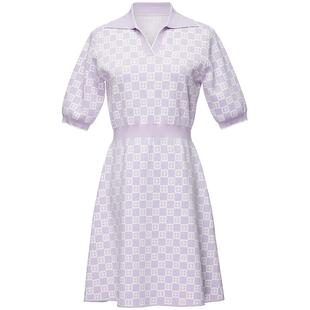 OBEG欧碧倩23夏复古棋盘格针织连衣裙Polo领中长裙10441120