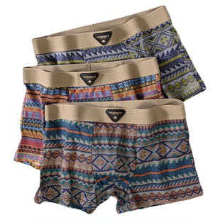 中式民族风男士内裤纯棉透气平角裤个性印花四角裤男生舒适短裤头