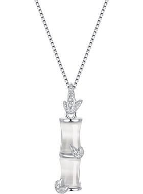 925银竹节和田玉项链女生