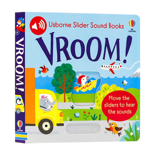 Usborne出品 滑条发声书 呜呜车辆发动 英文原版绘本 Slider Sound Books Vroom 亲子共读汽车主题机关操作书 宝宝拟声互动纸板书