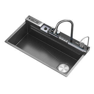 鲸鱼飞雨瀑布水槽304不锈钢厨房压纹大单槽家用多功能洗菜盆8848