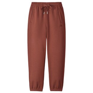 高级铁锈红加绒运动裤女春秋冬松紧束脚卫裤小个子宽松休闲灯笼裤
