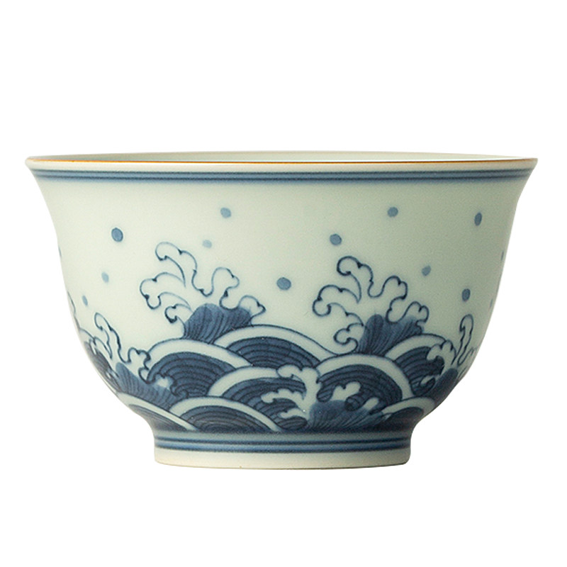 三勤堂青花海水纹手绘茶杯品茗杯