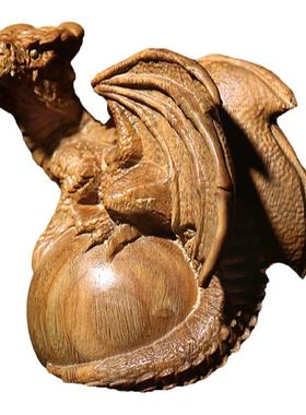 天然绿檀翼龙木雕手把件