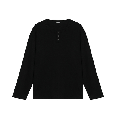 鹿家门肌理坑条亨利衫长袖T恤男秋季运动健身老钱风弹力打底衫男