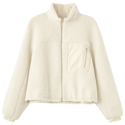 布景宽松仿羊羔绒短款外套