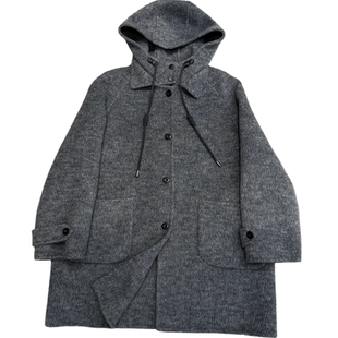 欧洲站连帽毛呢外套女中长款宽松韩版显瘦双面羊毛大衣秋冬极简风