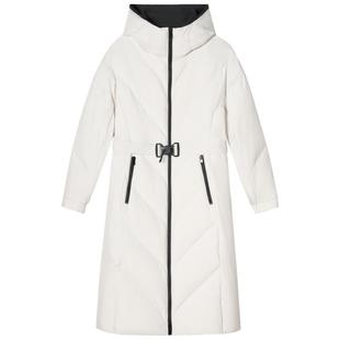 SALT.P可颜腰带收腰中长款简约撞色连帽白鸭绒羽绒服2024冬