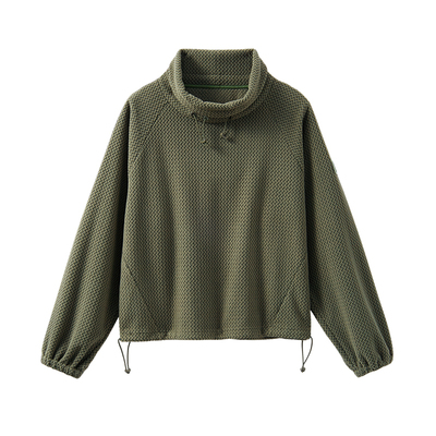 云上生活【绿境】双面轻暖绒波浪纹肌理插肩袖卫衣2025秋季上衣女