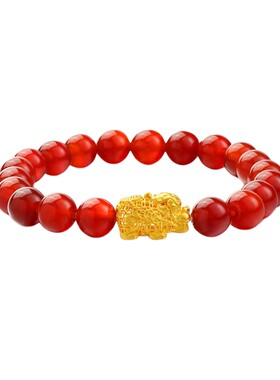 老庙黄金足金999古法花丝财福貔貅手串铜钱瑞兽特价款