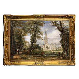 手绘欧式油画 客厅装饰画 从主教花园望见的索尔兹伯里大教堂N193