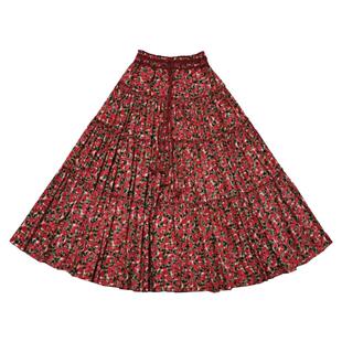 【芭比】 素心自制小碎花长裙女秋A字系带文艺范超大摆跳舞半身裙