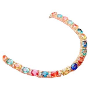 天然彩蓝宝手链4乘5 925银精工镶嵌 红蓝宝石彩宝