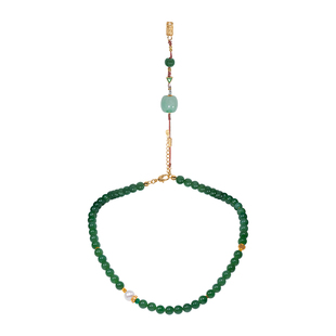 LEFTGO左戈天然和田碧玉项链女S925银镀18K金珍珠8mm圆珠锁骨链