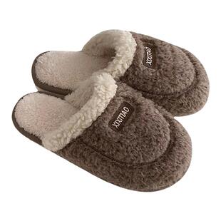 细细条 男士棉拖鞋冬季情侣时尚简约室内防滑毛绒绒保暖居家鞋女