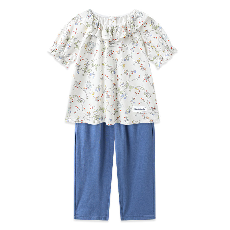 Domiamia儿童睡衣女童睡衣短袖长裤女宝宝夏天家居服套装