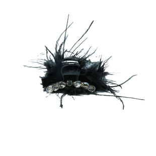 复古气质黑色羽毛水钻中号抓夹女高级氛围感刘海夹后脑勺半扎发夹