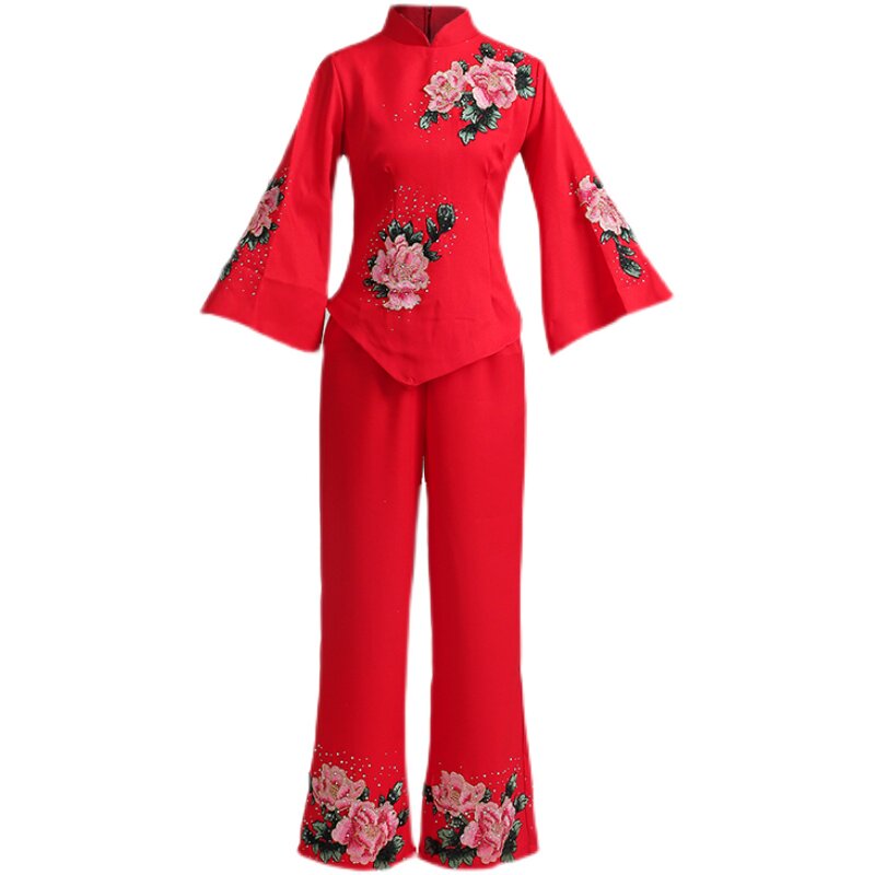 秧歌服演出服女2026新款喜庆腰鼓服伞舞民族扇子舞蹈服装广场套装