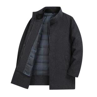 【脱卸内胆】男士羊毛呢子大衣冬季高端90白鸭绒羽绒服外套爸爸装