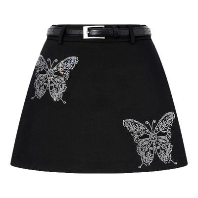 TCH私服烫钻黑色裙裤女2025秋季新款遮肉显瘦A字短裤T75C21E1012