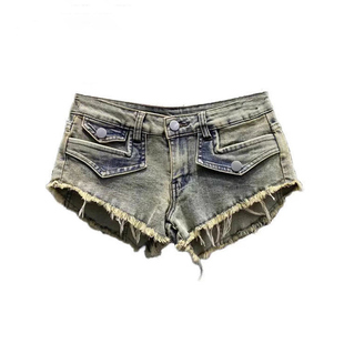 李李服饰低腰丰胯毛边牛仔超短裤女2025年冬季显瘦显腿长辣妹热裤