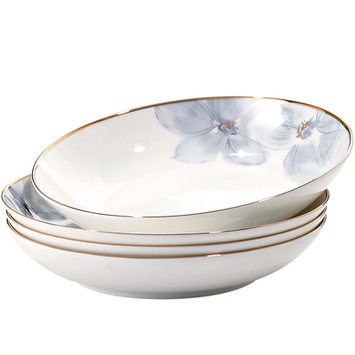 深盘骨瓷家用圆菜盘电光金工艺