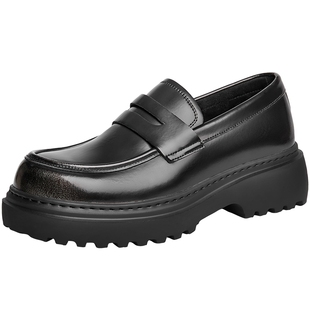 周翊然同款百丽男鞋乐福厚底德比男士一脚蹬增高正装皮鞋A1696DM4